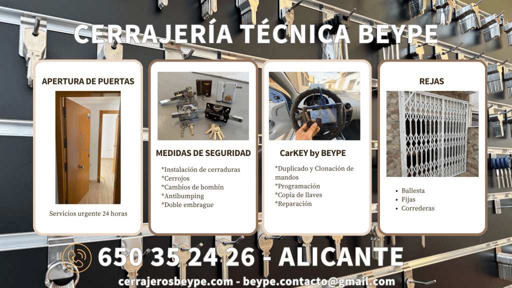Cerrajero en Elche realizando aperturas, instalación de rejas y reparación de cerraduras – Cerrajería Técnica BeyPe.